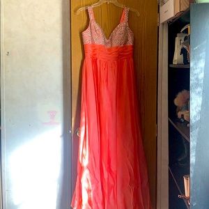 Coral chiffon beaded dress